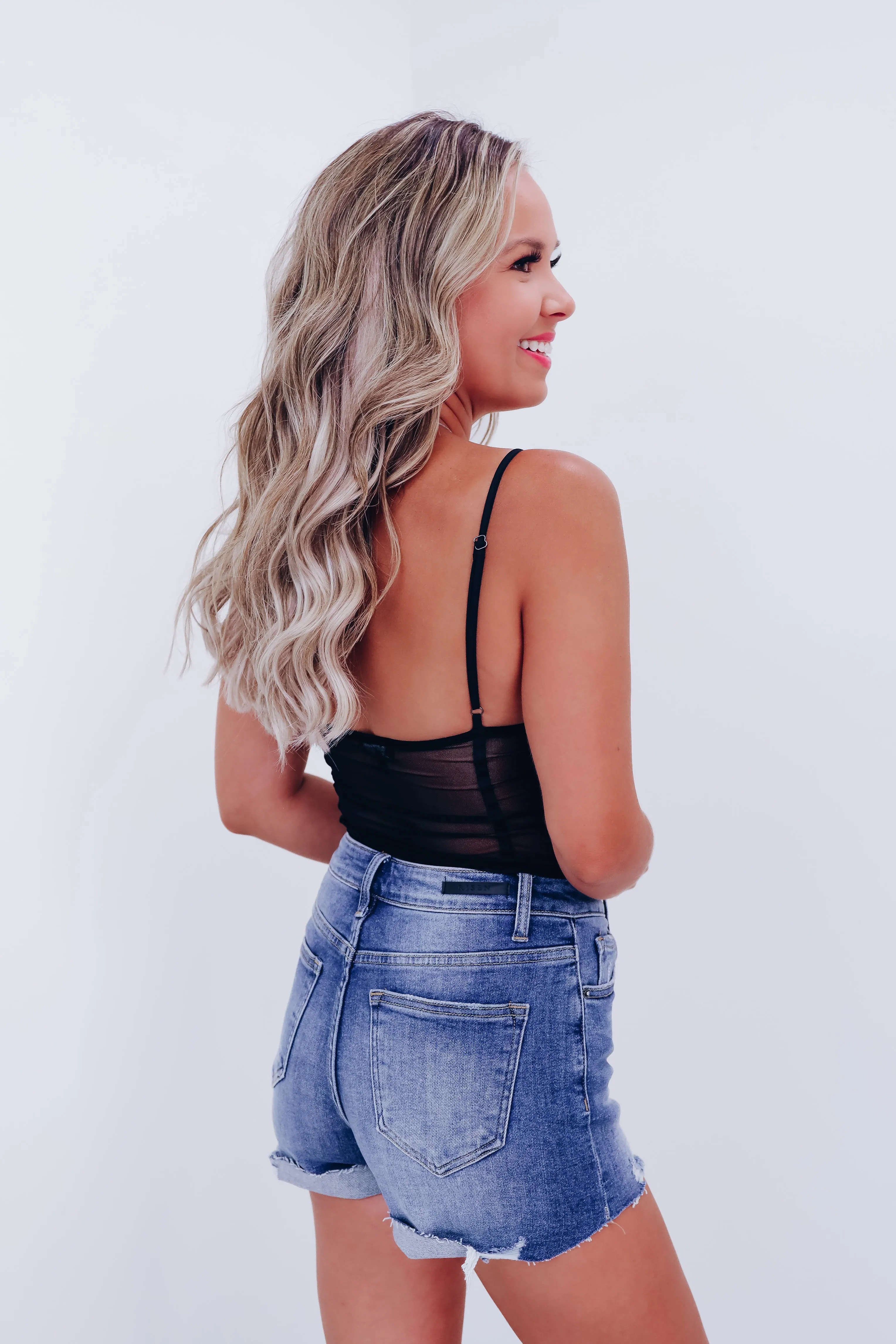 Minooka  Mesh Rhinestone Crop Top - Black