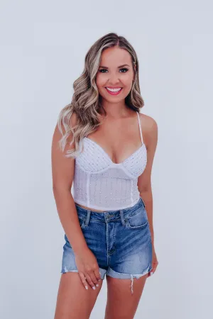 Minooka Mesh Rhinestone Crop Top - White