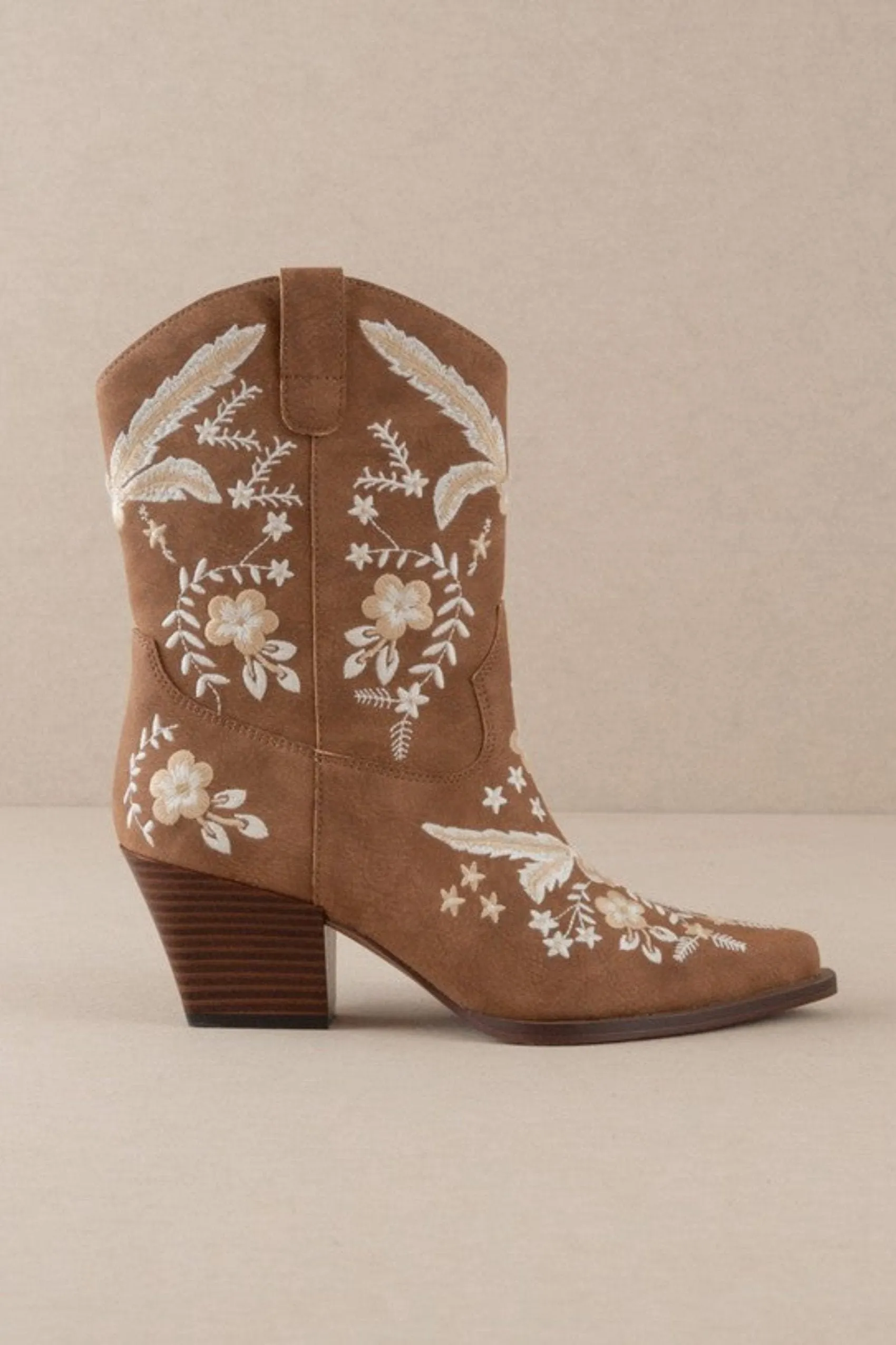 Miranda Floral Embroidered Western Cowboy Booties - Cocoa