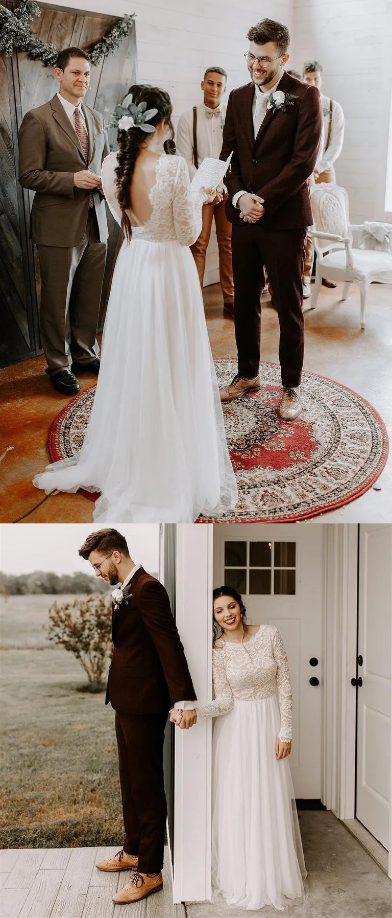 Modest A-line Full Lace Sleeves Backless Long Tulle Wedding Dresses, WD0468