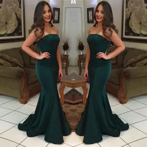 Modest Dark Green Mermaid Strapless Long Prom Dress, PD0611