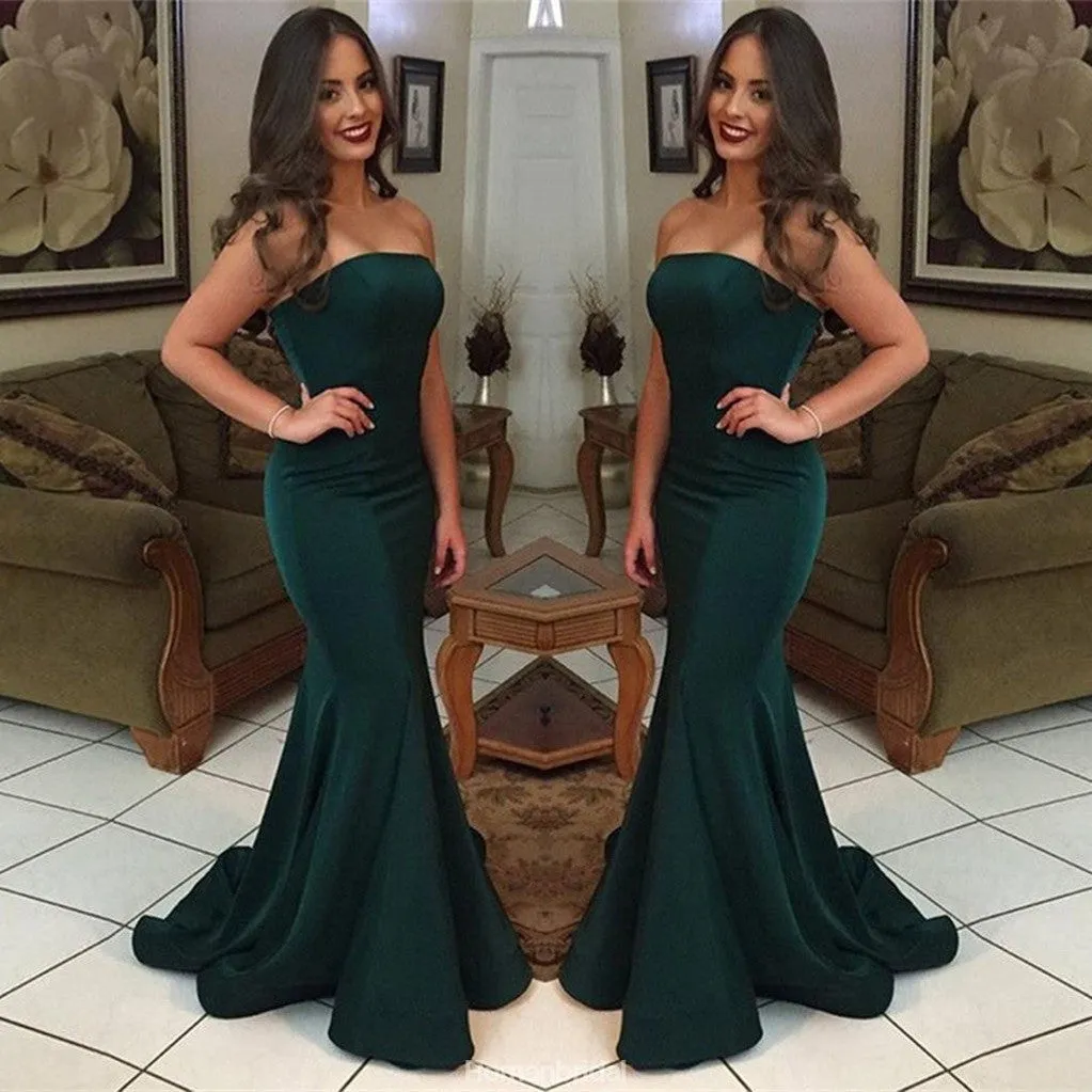 Modest Dark Green Mermaid Strapless Long Prom Dress, PD0611
