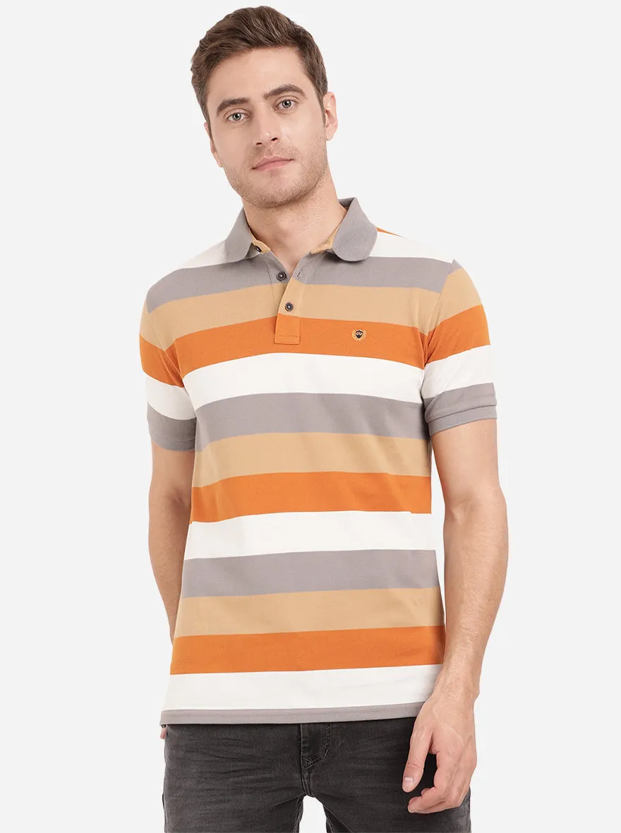 Multicolor Striped Slim Fit Polo T-Shirt | JadeBlue