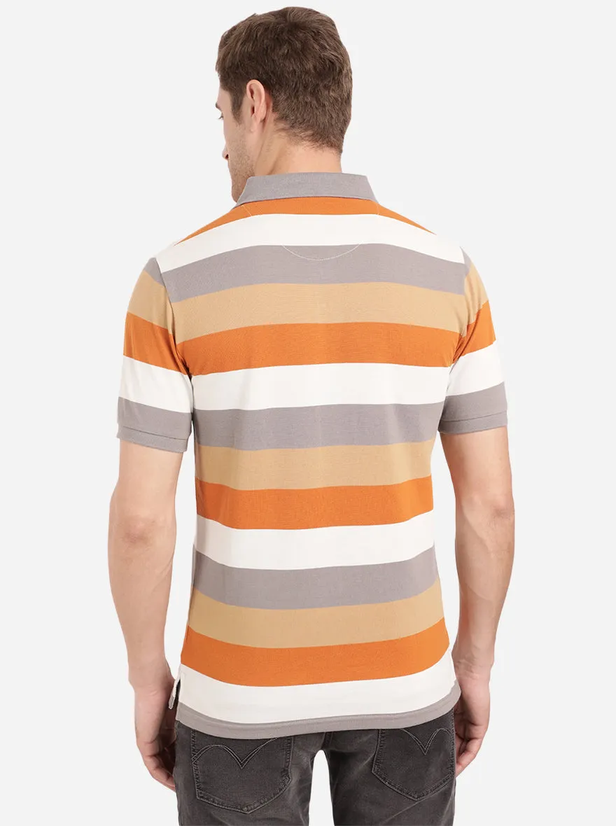 Multicolor Striped Slim Fit Polo T-Shirt | JadeBlue