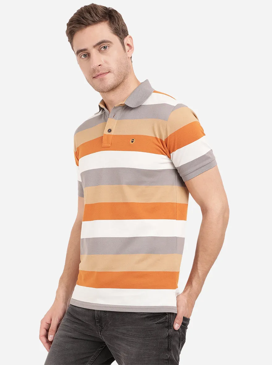 Multicolor Striped Slim Fit Polo T-Shirt | JadeBlue
