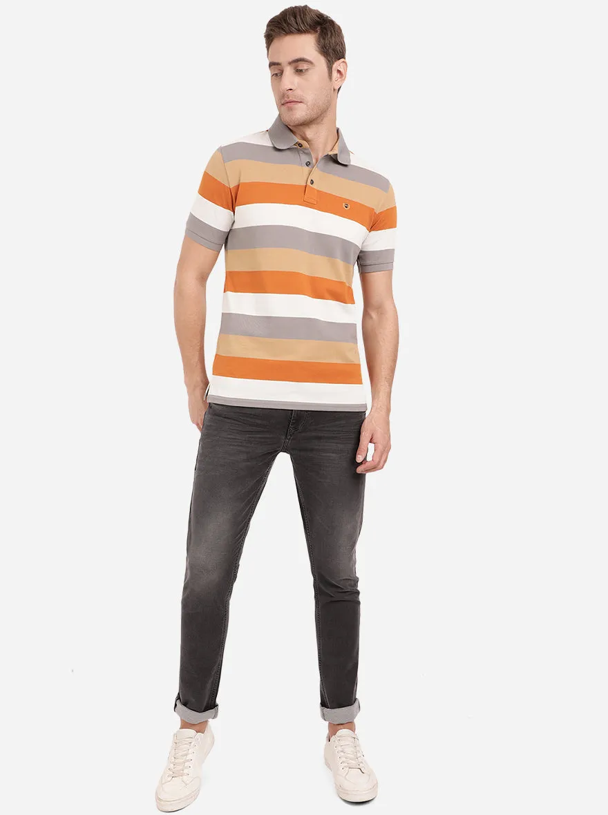 Multicolor Striped Slim Fit Polo T-Shirt | JadeBlue