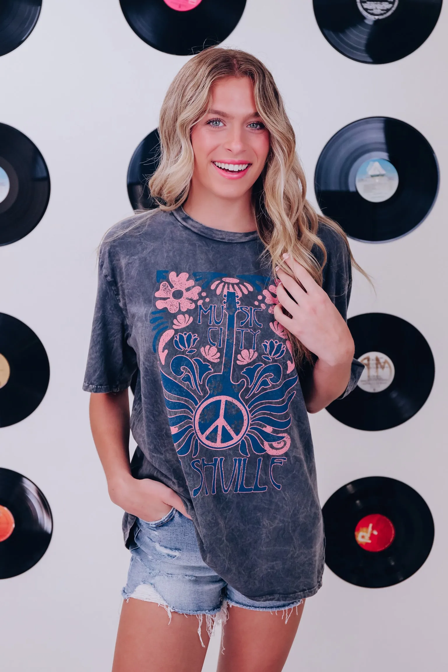 Music City Mineral Wash Graphic Tee - Black