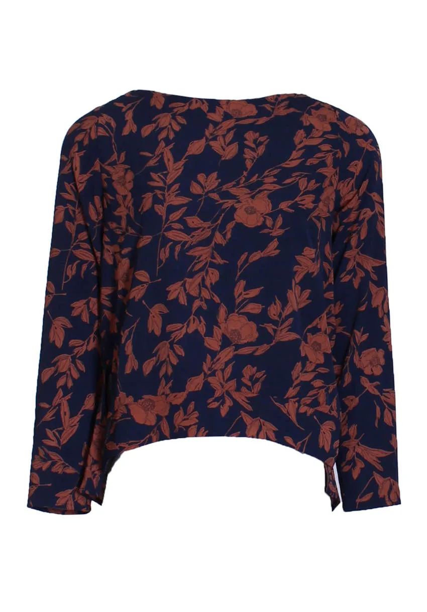 Navy Floral Frill Top
