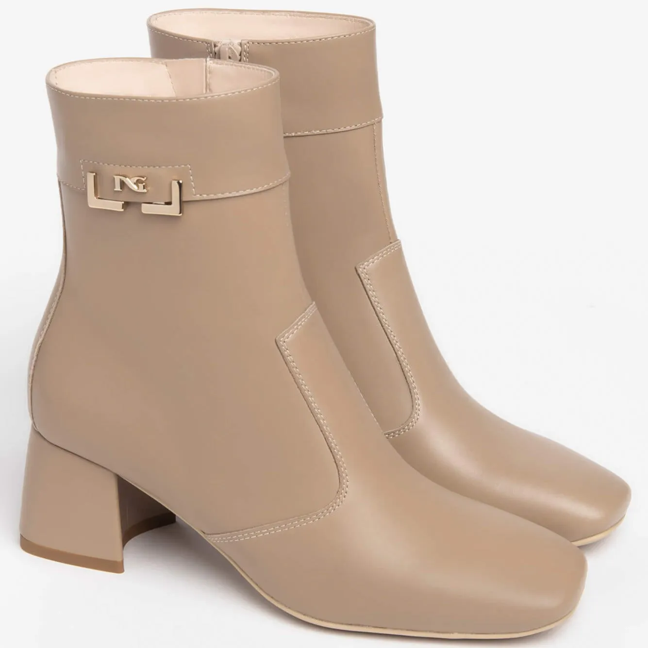 NeroGiardini Taupe Leather Small Block Heel Ankle Boots