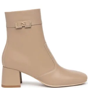 NeroGiardini Taupe Leather Small Block Heel Ankle Boots