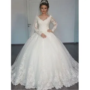 New Arrival V-neck Long Sleeves Ball Gown, Gorgeous Princess Wedding dresses, WD0418