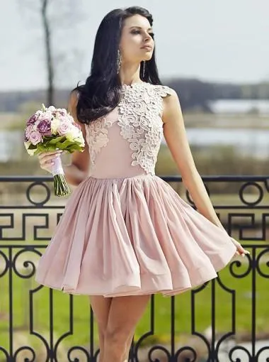 Newest A-Line Pink Appliques Sleeveless Party Dresses, Short Homecoming Dress, HD0412