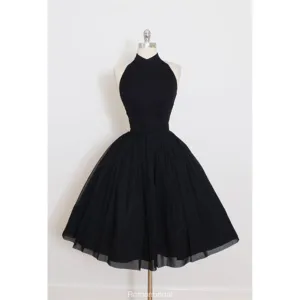 Newest Halter Black Backless Sleeveless Short Prom Dresses, Tutu Homecoming Dresses, HD0371