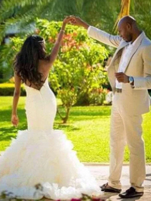 Newest Mermaid Sleeveless Sweetheart Backless Wedding Dresses With Train, WD0389