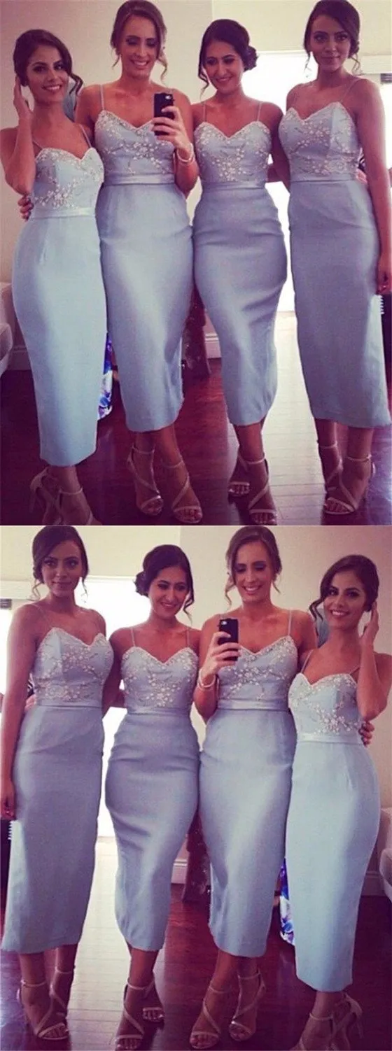Newest Spaghetti Straps V-neck Appliques Short Bridesmaid dresses, BD0520