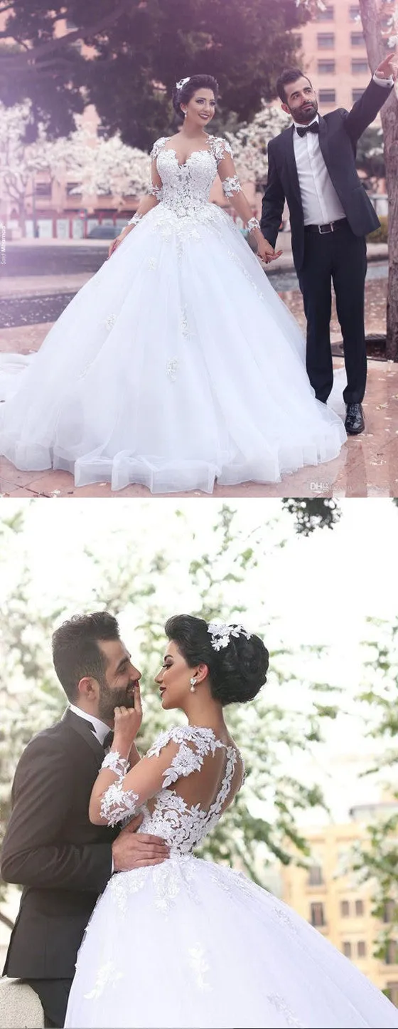 Newest Sweetheart Princess Lace Appliques Long Sleeves Wedding Dresses, WD0397