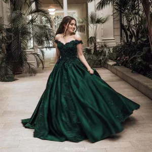Off-shoulder Lace Appliques Ball Gown, Long Prom Dresses, PD0584