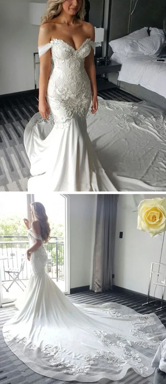 Off the Shoulder Mermaid Sweetheart Charming Long Bride Wedding Dress, BG51617