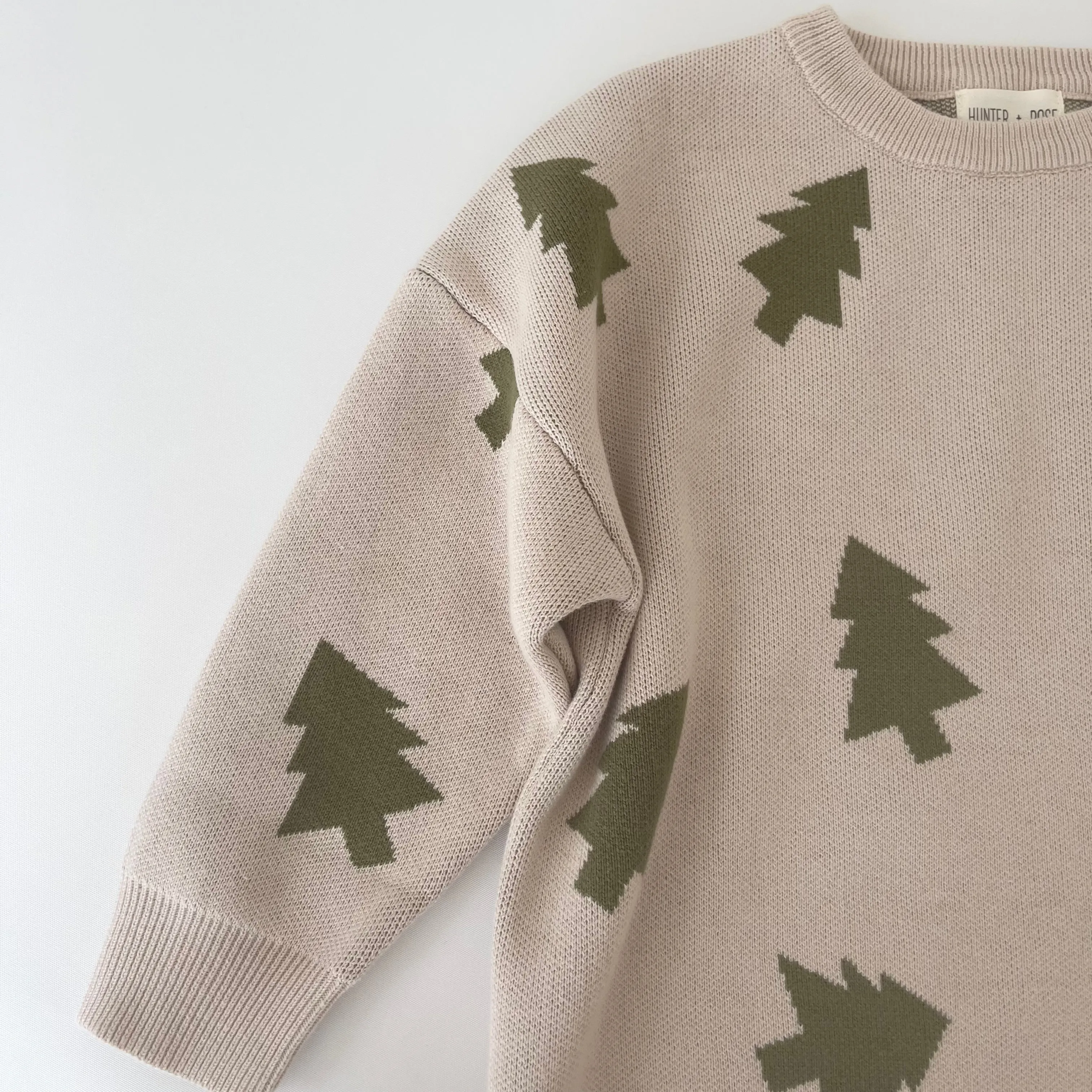 Olive Cotton Knit Tree Print Jumper