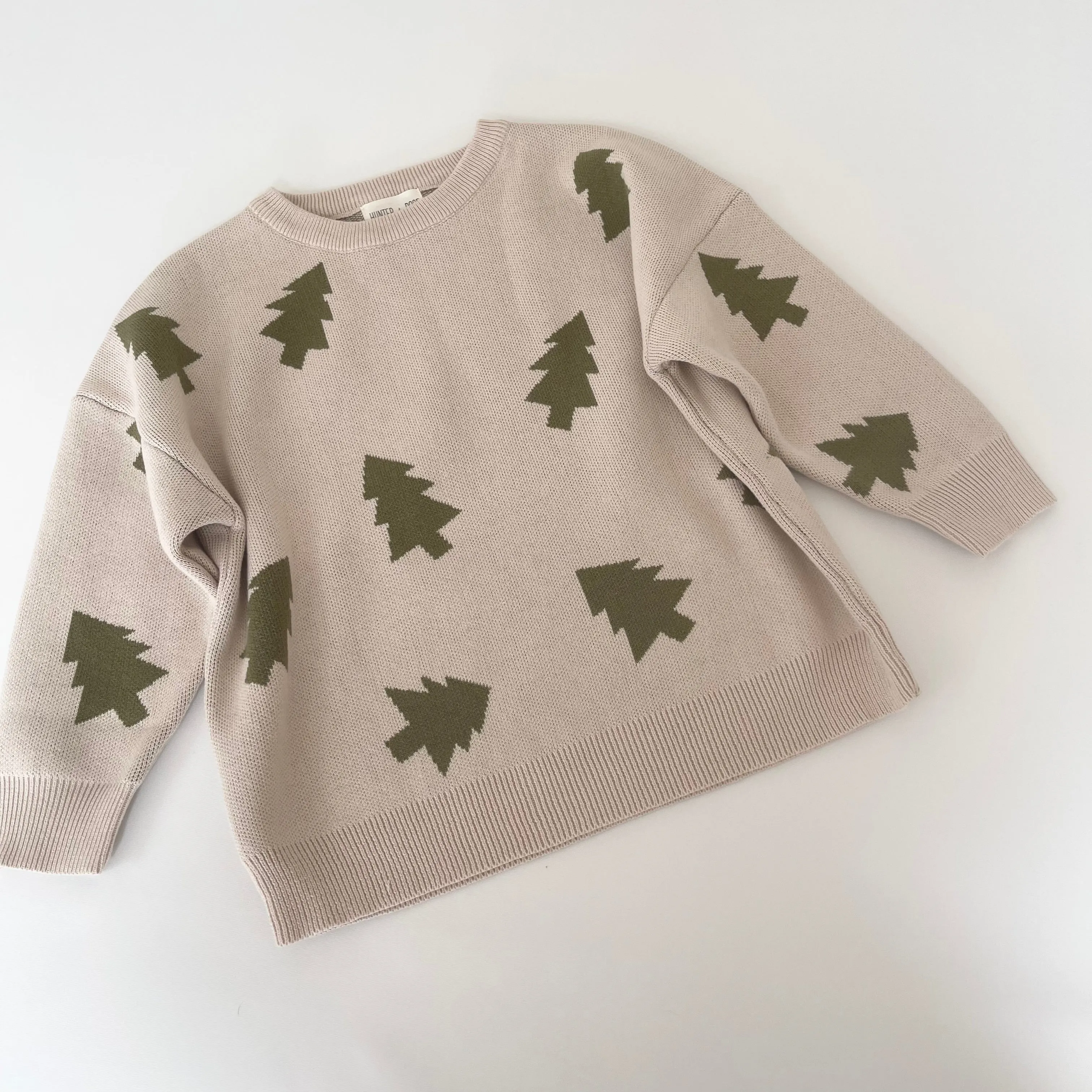 Olive Cotton Knit Tree Print Jumper