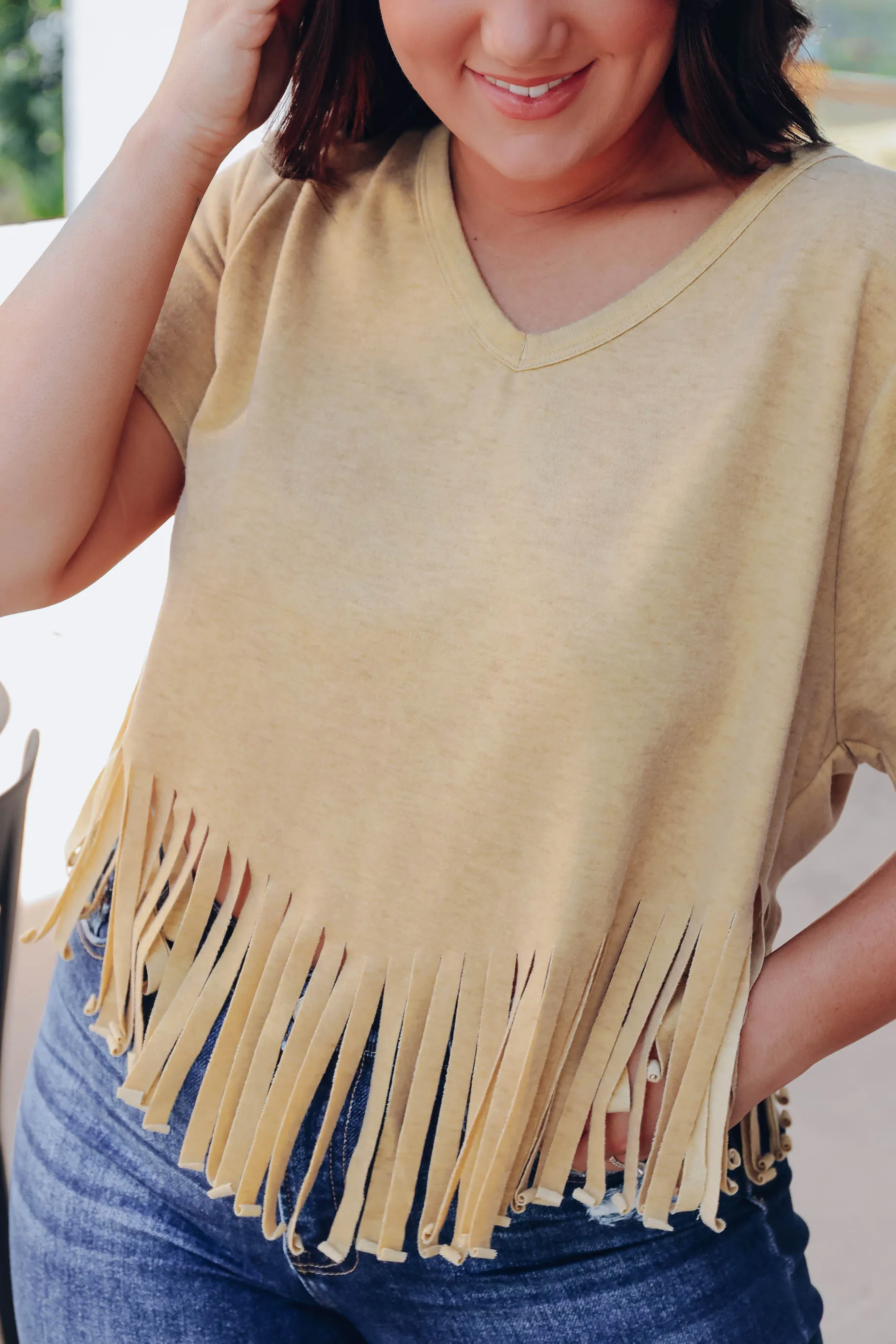 On The Fringe Mustard Crop Top