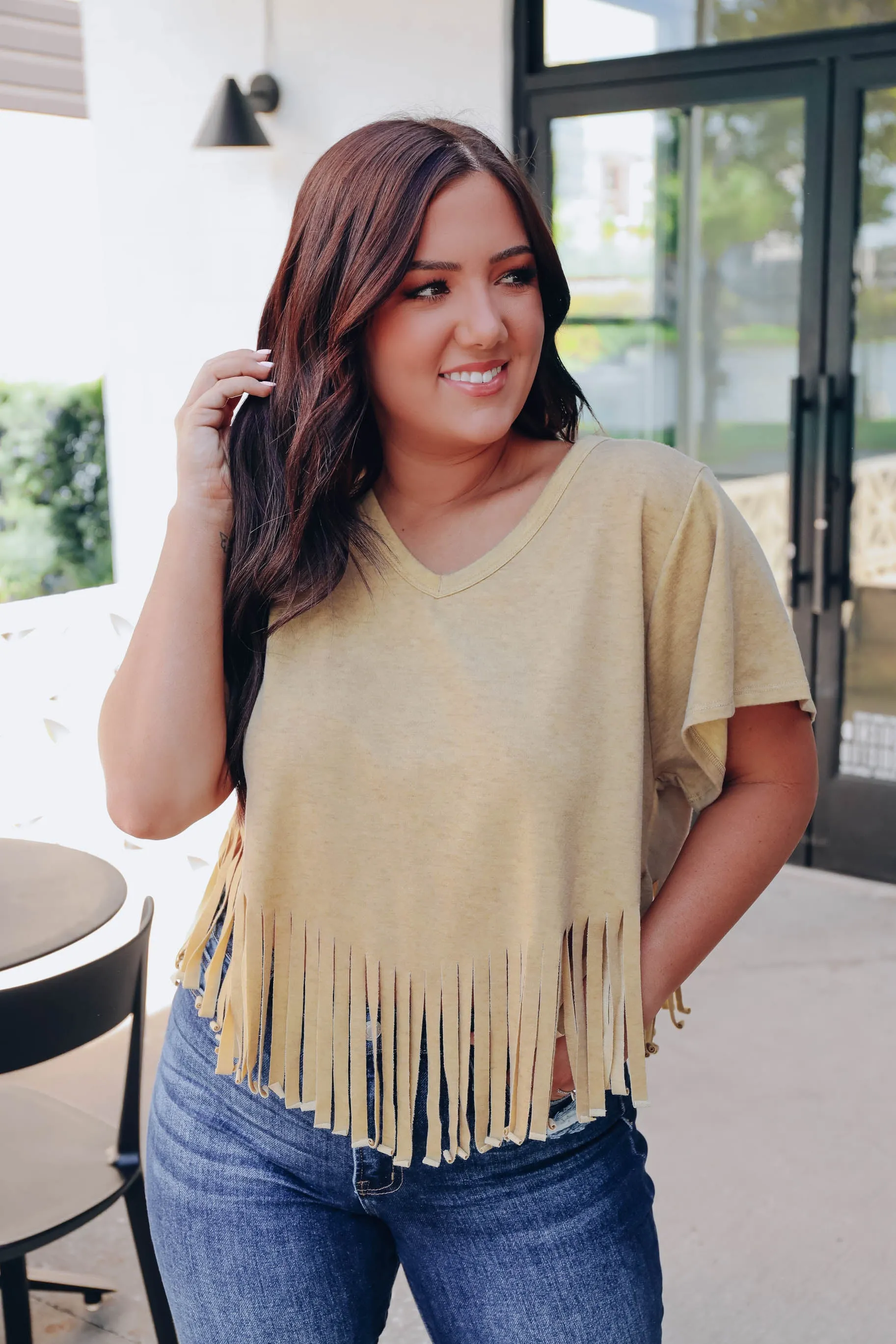 On The Fringe Mustard Crop Top