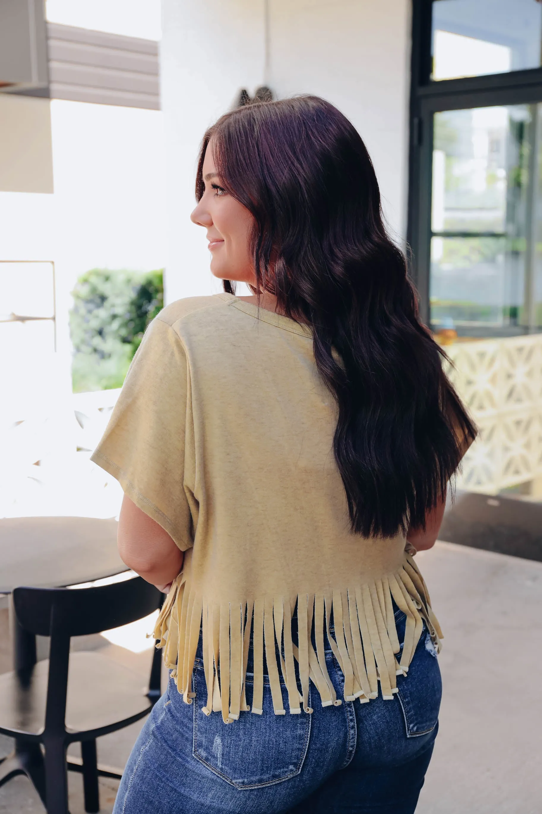 On The Fringe Mustard Crop Top