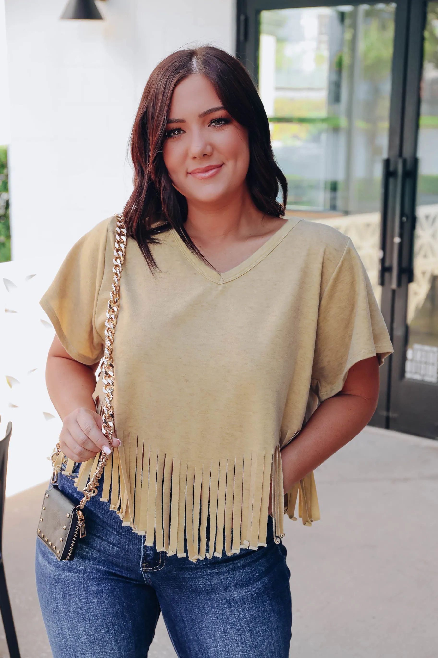 On The Fringe Mustard Crop Top