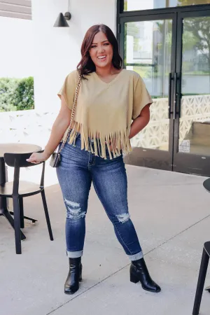 On The Fringe Mustard Crop Top