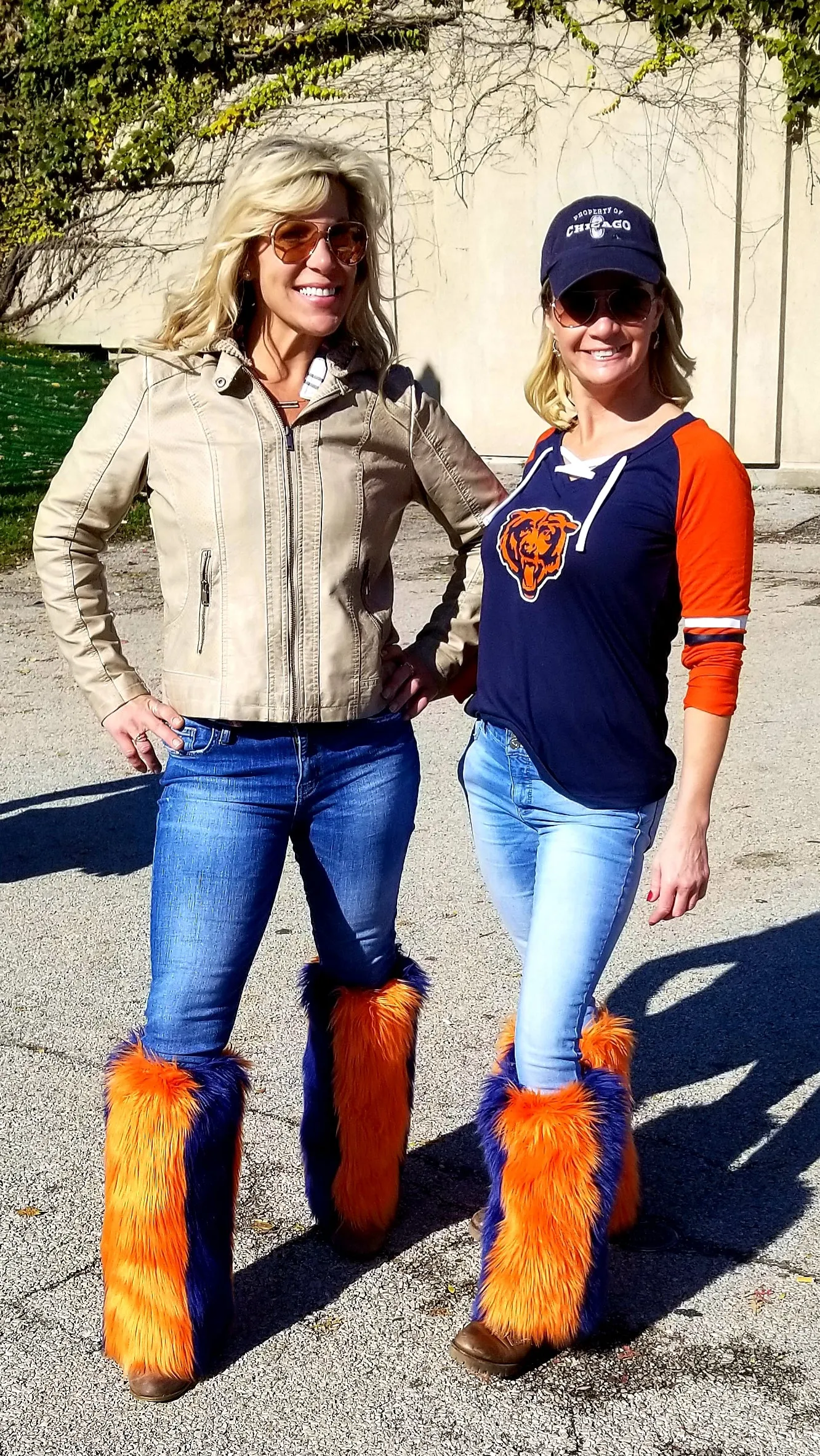 Orange, Navy & White Faux Fur Leg Warmers Tricolor - Game Day Booties - Sports Leg Warmers
