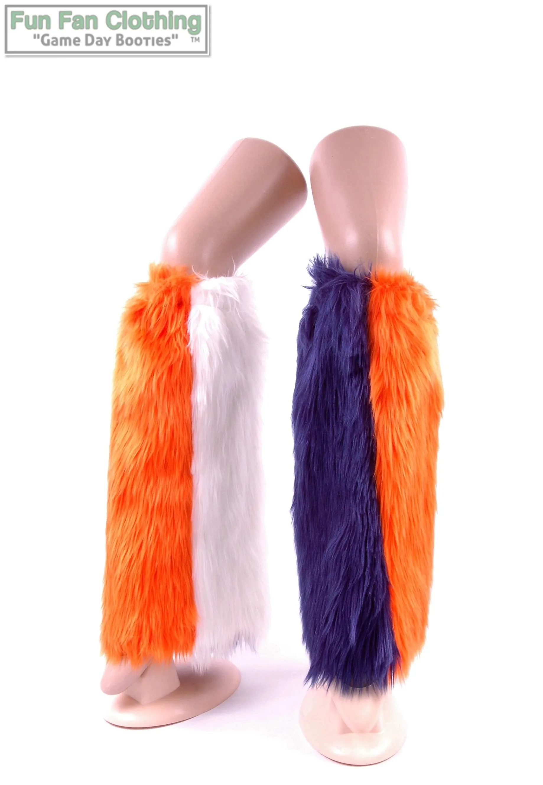 Orange, Navy & White Faux Fur Leg Warmers Tricolor - Game Day Booties - Sports Leg Warmers