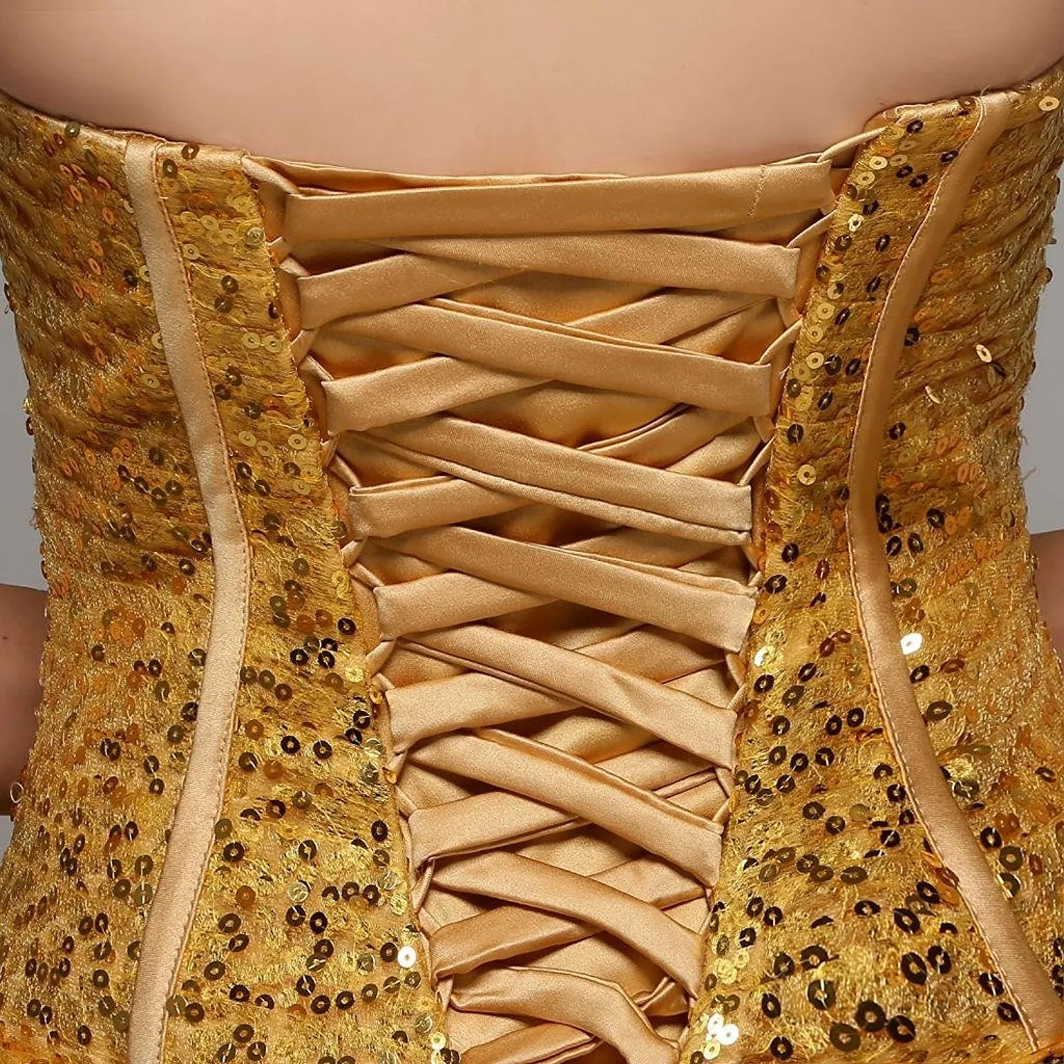 Pageant Quinceanera Gold Sequined Dress