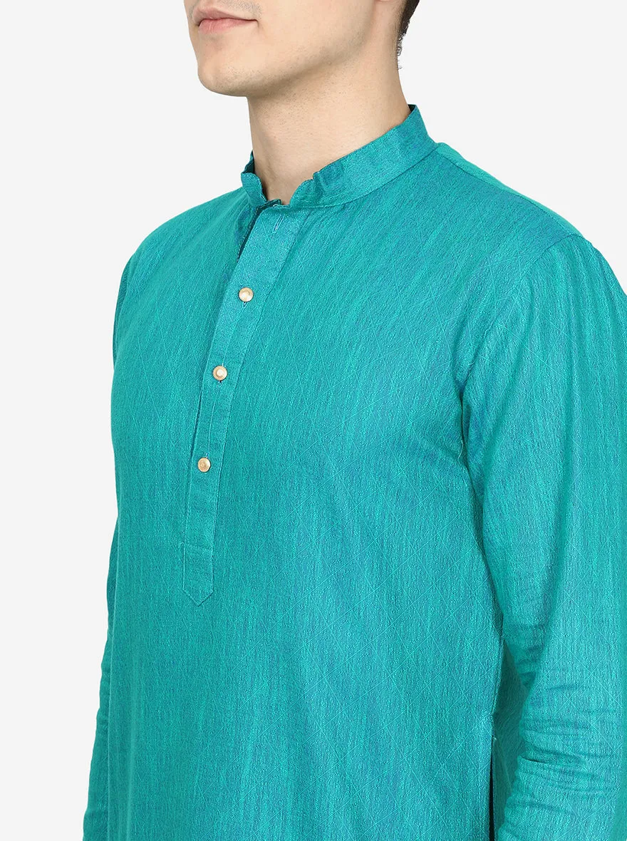 Peacock Green Printed Cotton blend Kurta | The Kurta Company