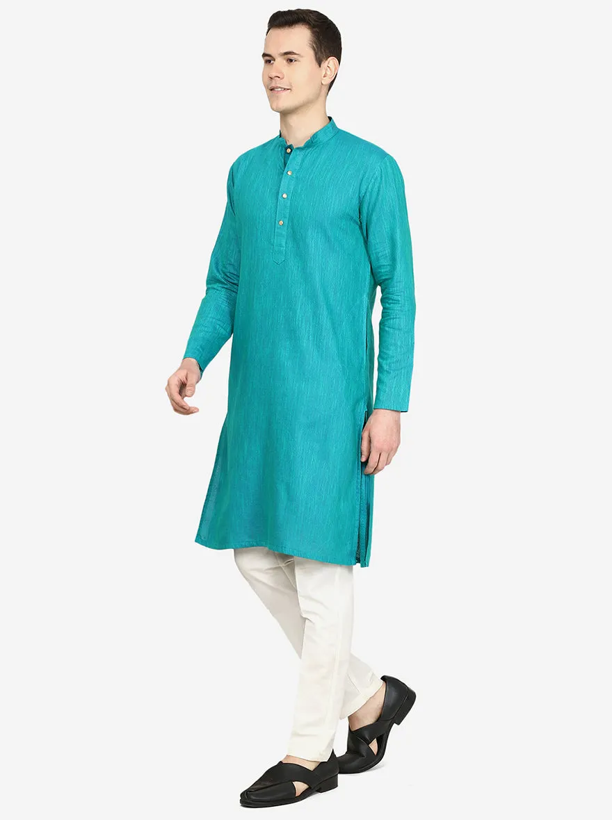 Peacock Green Printed Cotton blend Kurta | The Kurta Company