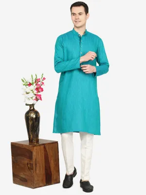 Peacock Green Printed Cotton blend Kurta | The Kurta Company
