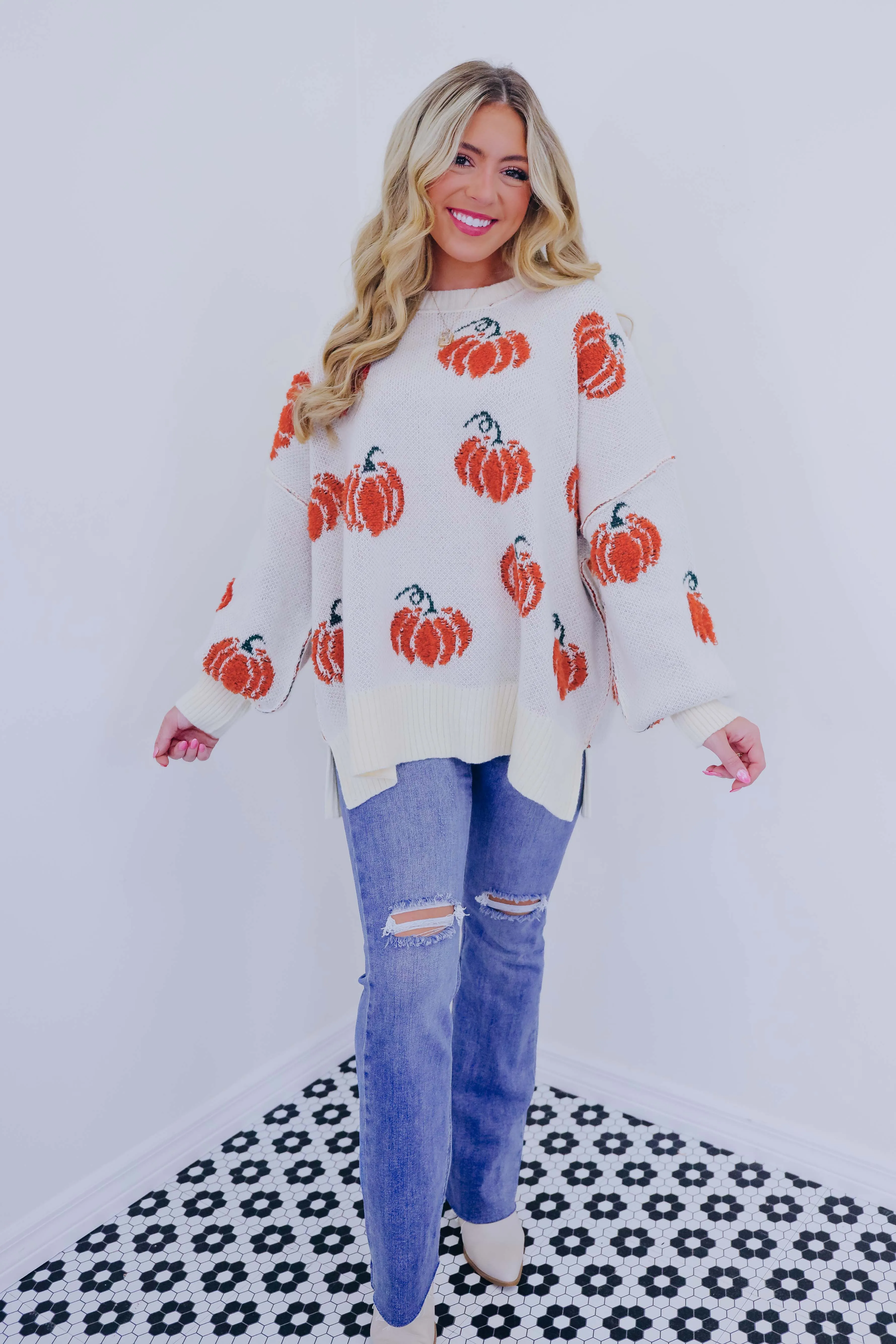 Perfect Pumpkin Oversized Knit Sweater
