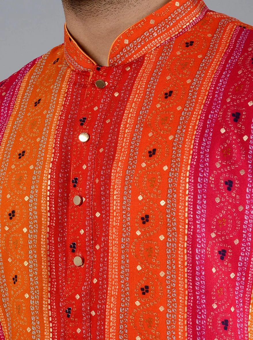 Pink & Orange Printed Cotton Blend Kurta | The Kurta Company