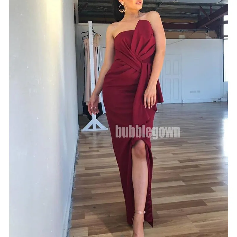Popular Red Straight Across Long Bridesmaid Dresses  BMD032