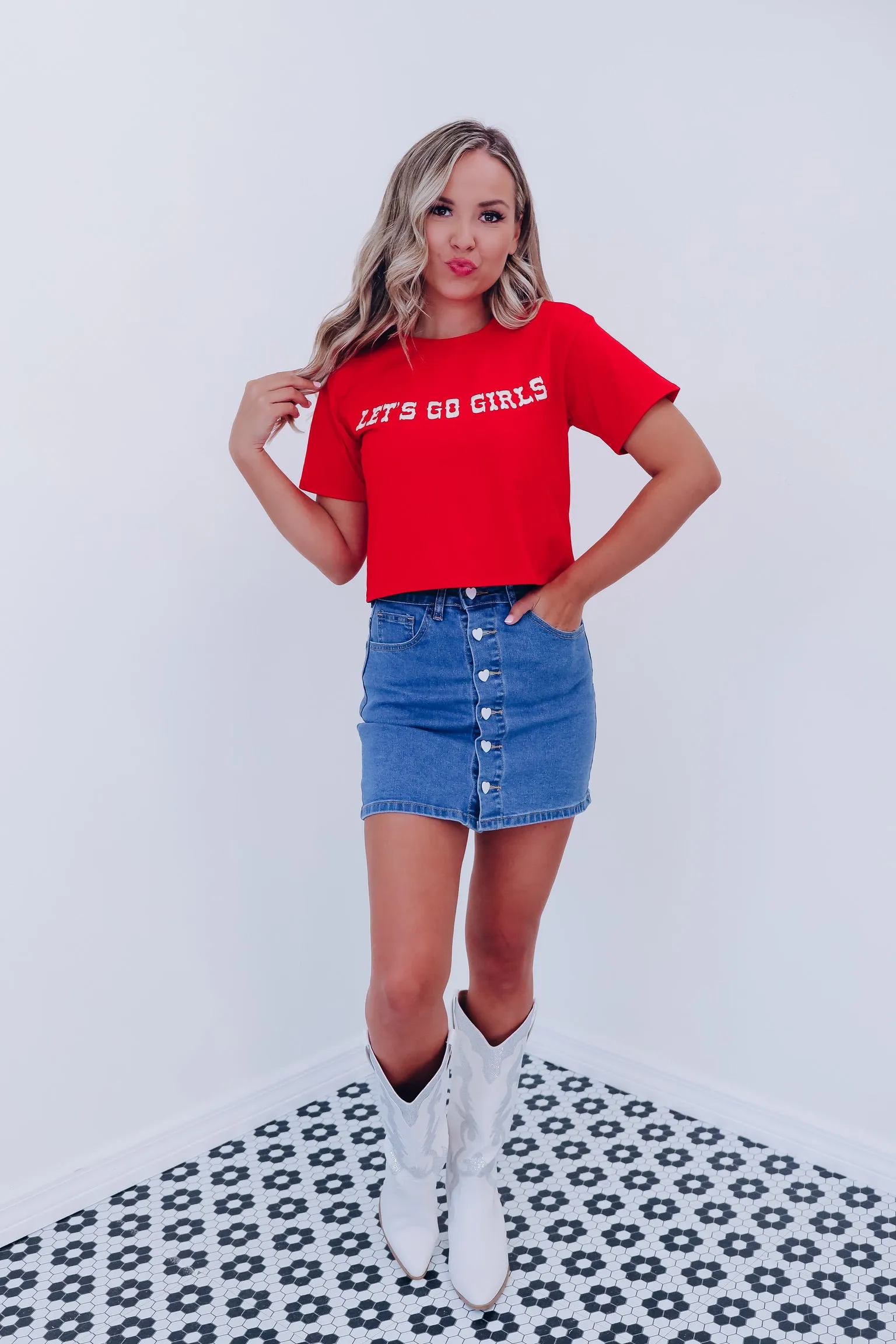 "Let's Go Girls" Embroidered Top