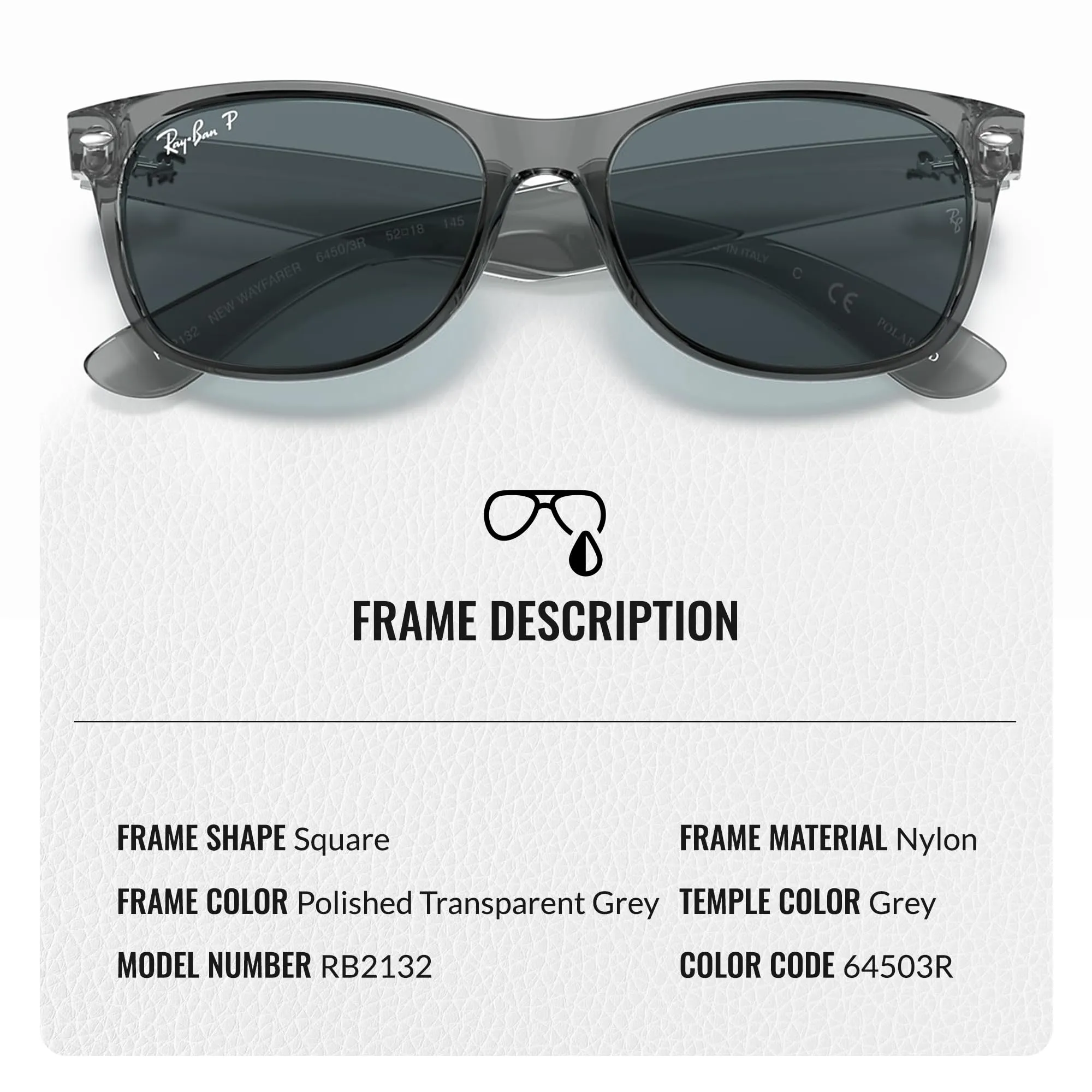Ray-Ban RB2132 NEW WAYFARER Classic Polarized Square Shape Sunglasses With Eyewear Kit Bundle - High Bridge Fit - Casual Wear Square Sunglasses