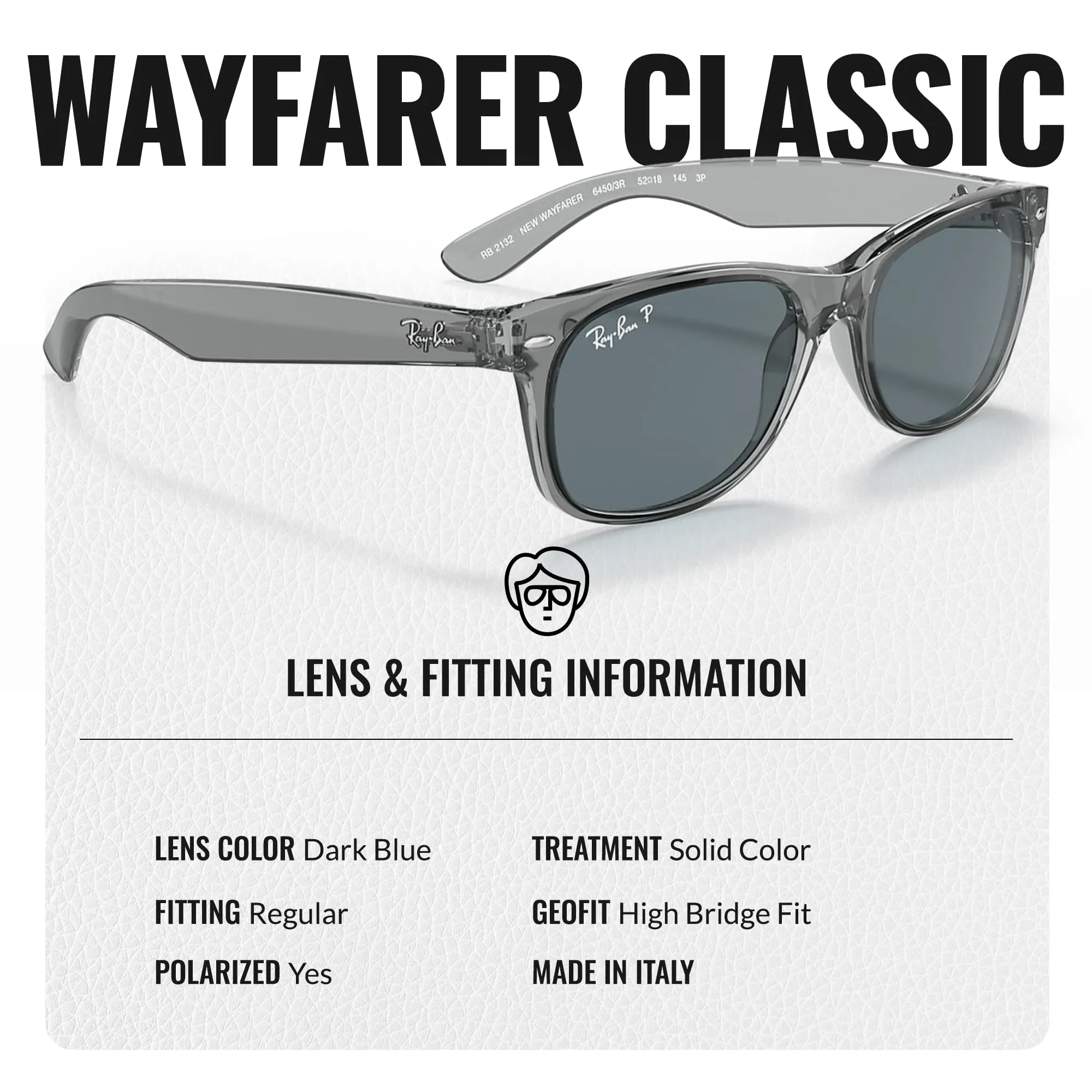 Ray-Ban RB2132 NEW WAYFARER Classic Polarized Square Shape Sunglasses With Eyewear Kit Bundle - High Bridge Fit - Casual Wear Square Sunglasses