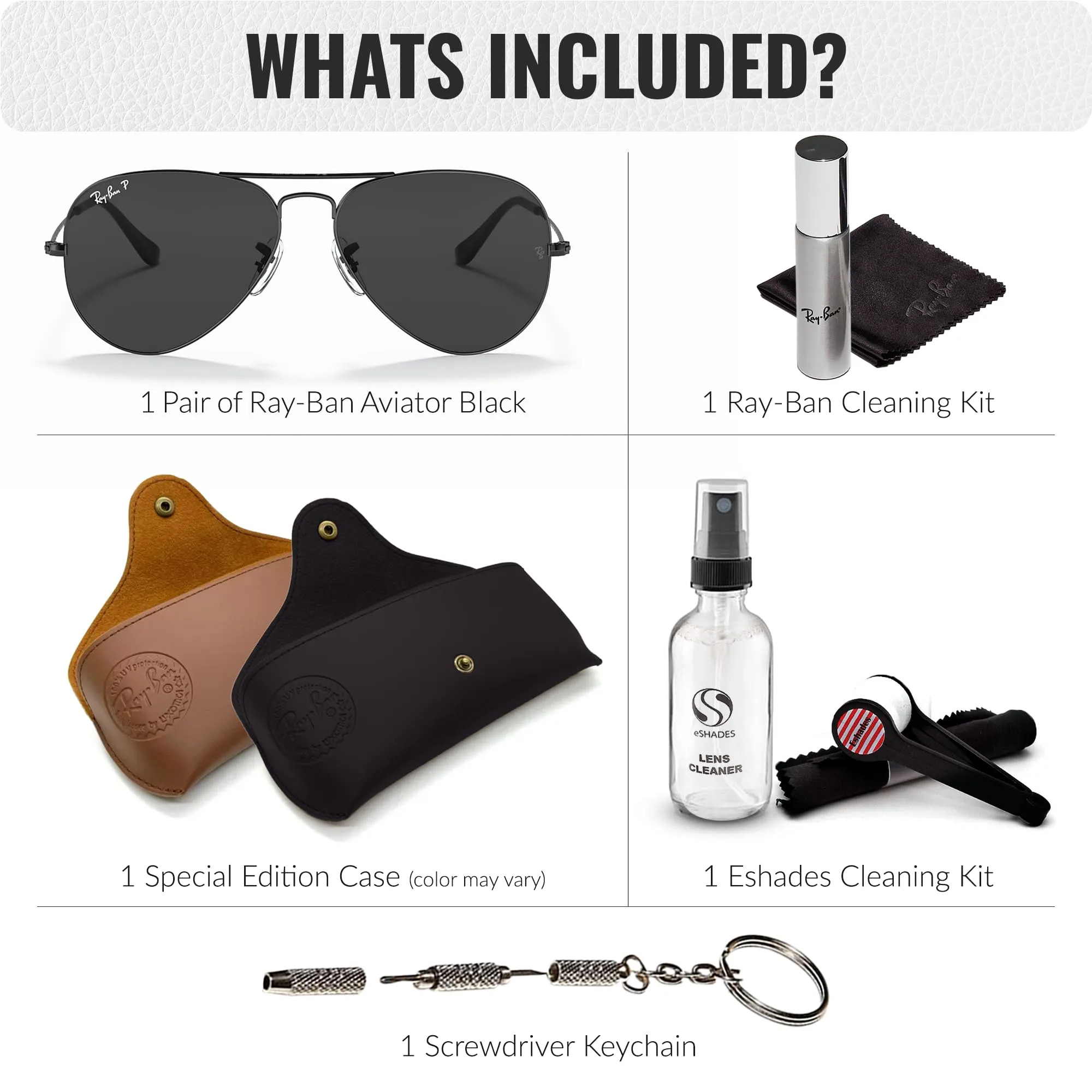 Ray-Ban RB3025 Classic Total Black Collection Polarized Aviator Shape Sunglasses With Eyewear Kit Bundle - Adjustable Nose Pads - Casual Wear Retro Sunglasses