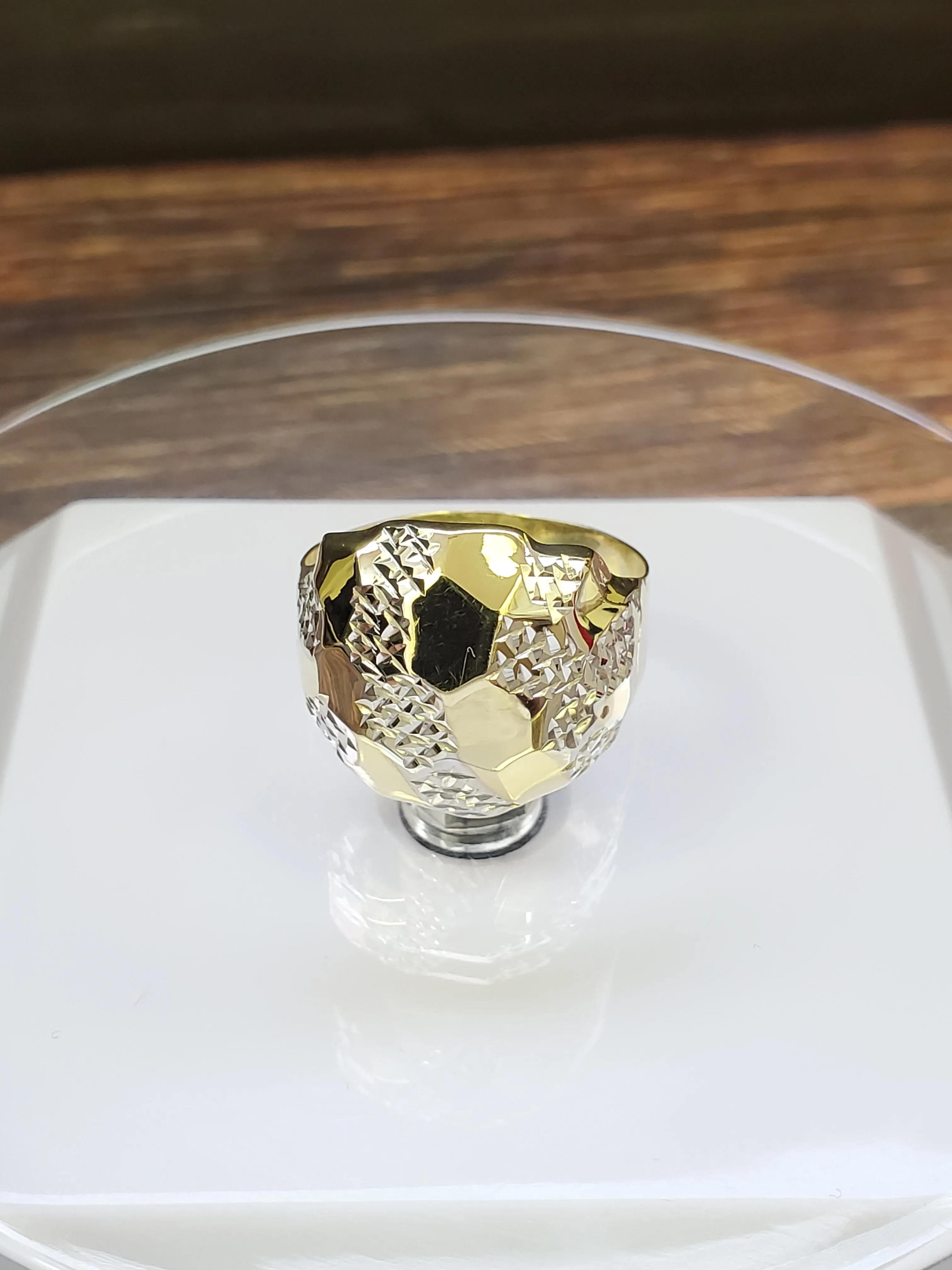 Real 10K Solid Yellow & White Gold Soccer Ball Ring