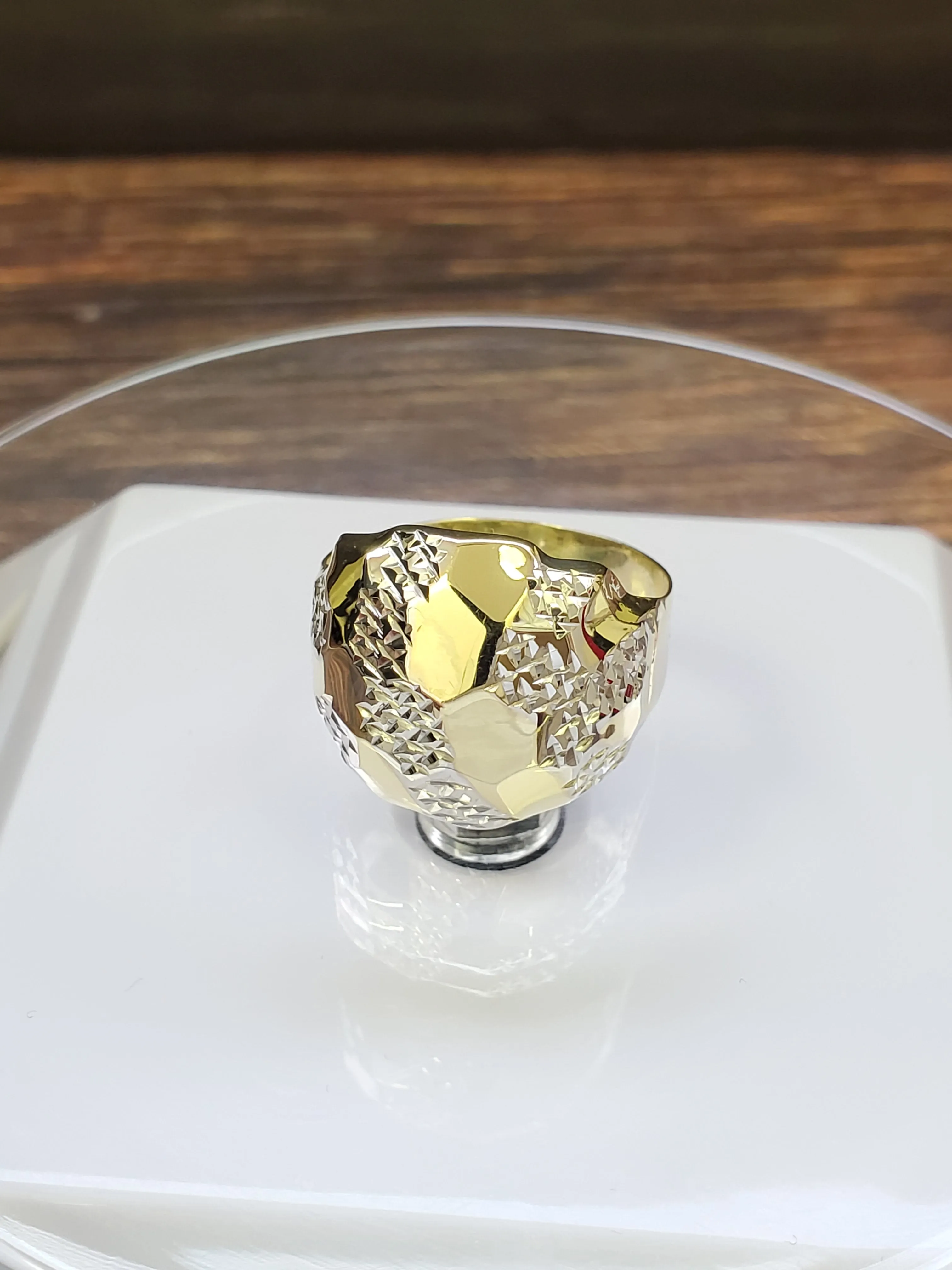 Real 10K Solid Yellow & White Gold Soccer Ball Ring