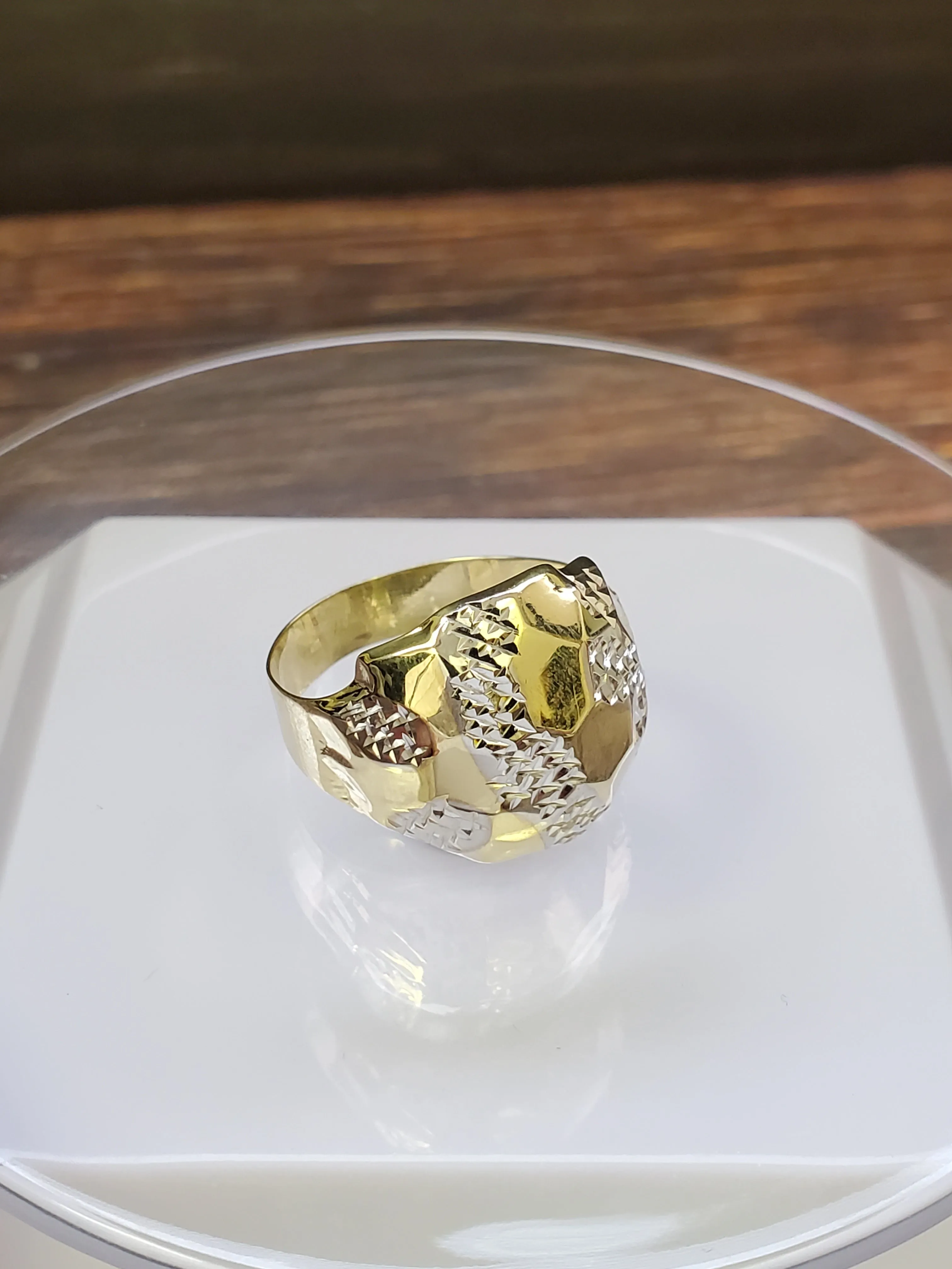 Real 10K Solid Yellow & White Gold Soccer Ball Ring