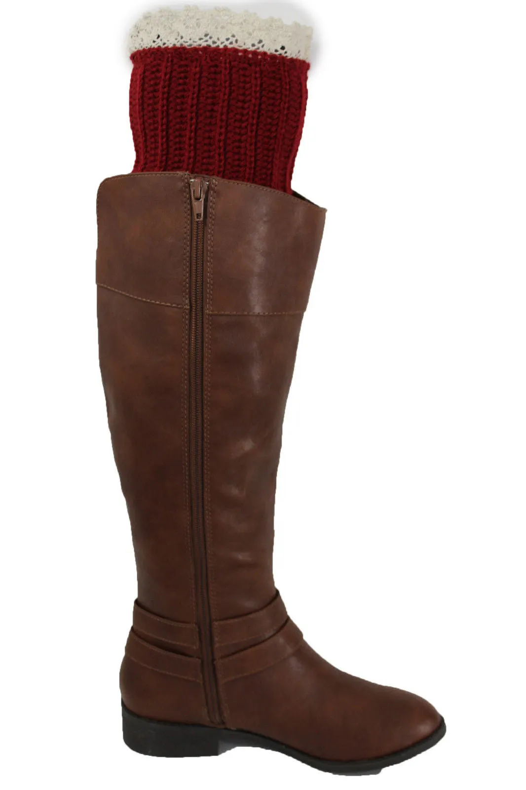 Red Blue Gray Pair Boots Cover Toppers Slip On Booties Knit Crochet Accessories
