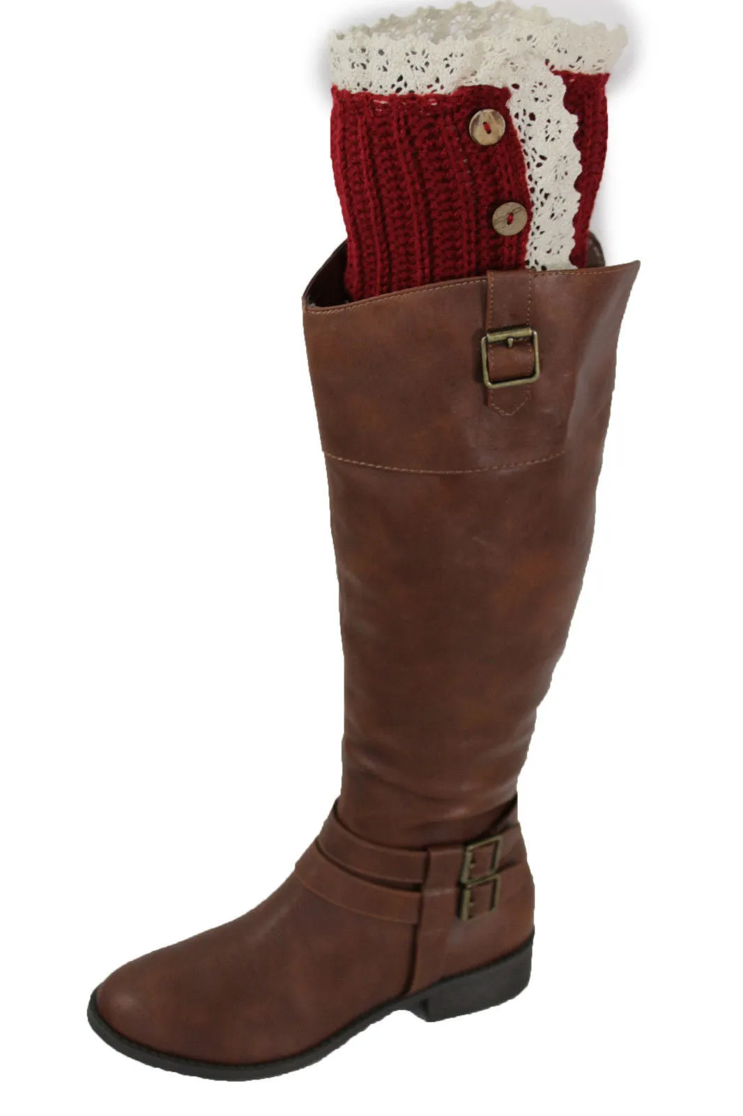 Red Blue Gray Pair Boots Cover Toppers Slip On Booties Knit Crochet Accessories