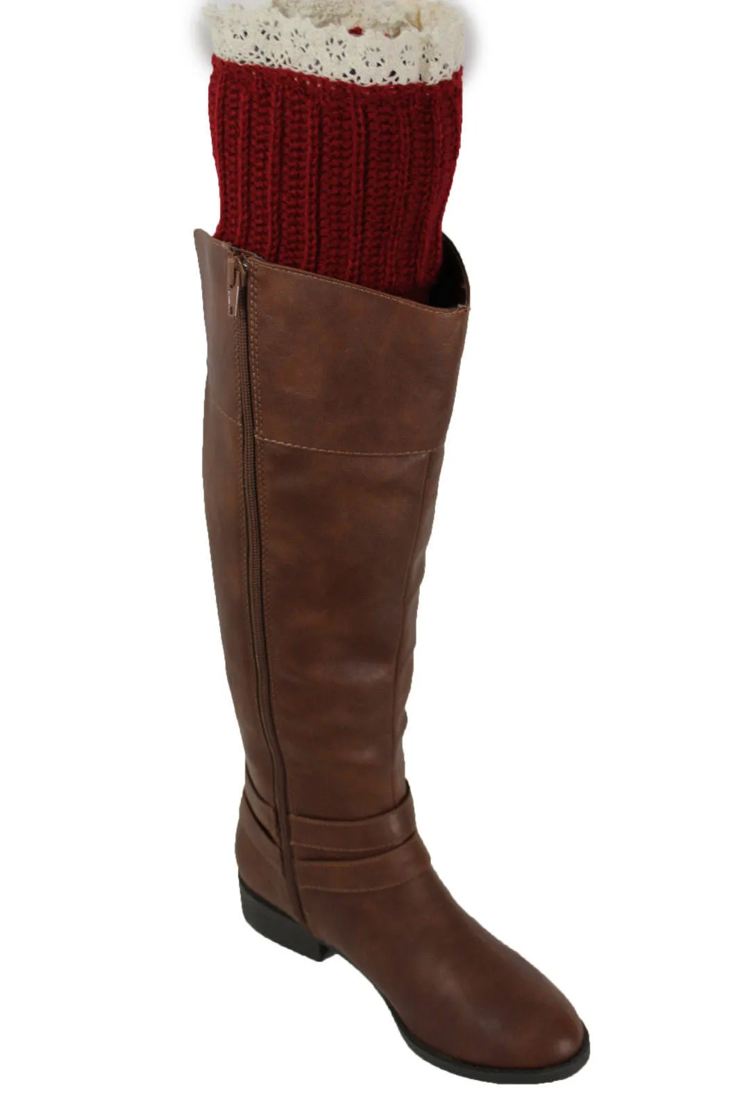 Red Blue Gray Pair Boots Cover Toppers Slip On Booties Knit Crochet Accessories