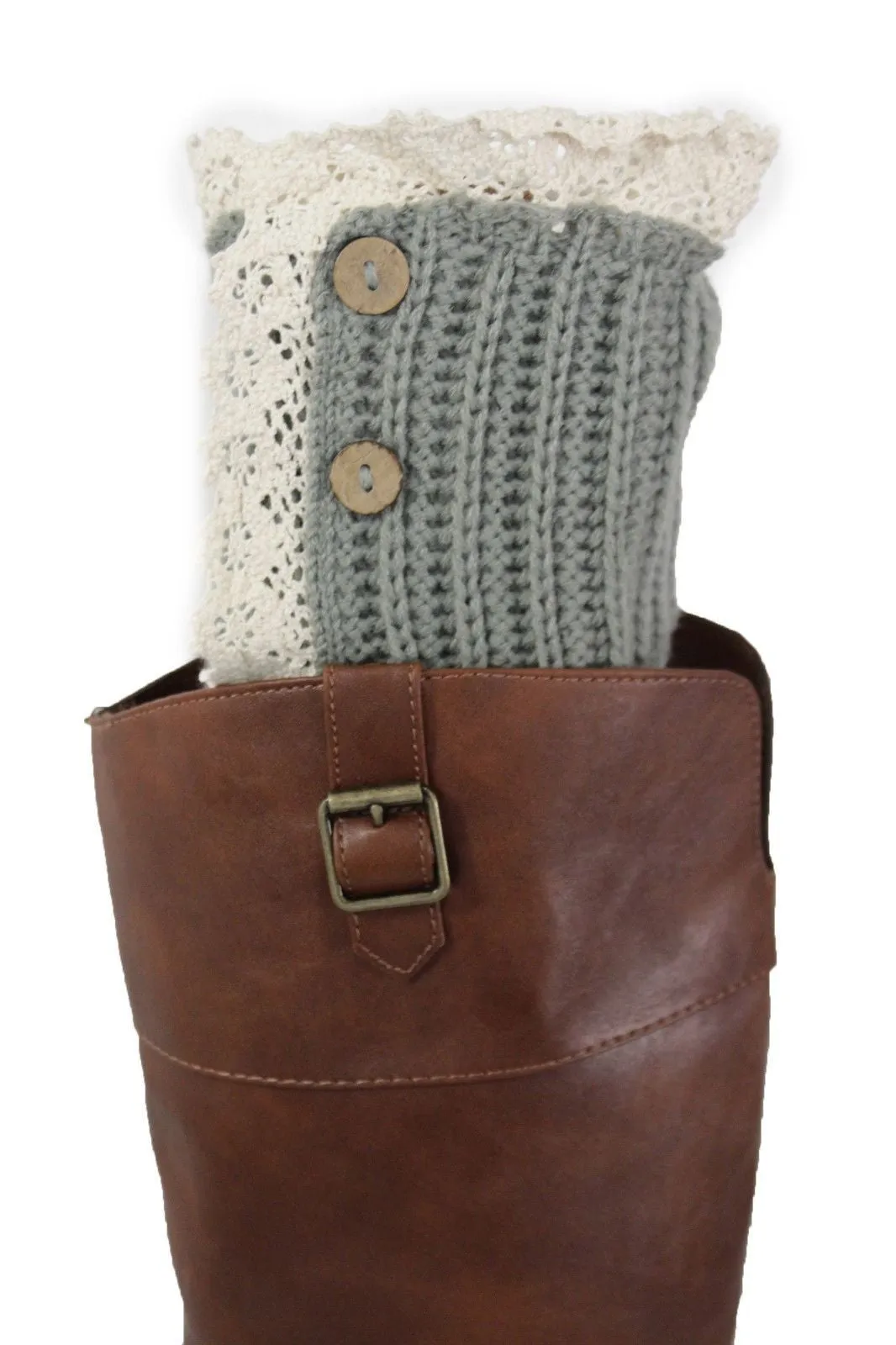 Red Blue Gray Pair Boots Cover Toppers Slip On Booties Knit Crochet Accessories