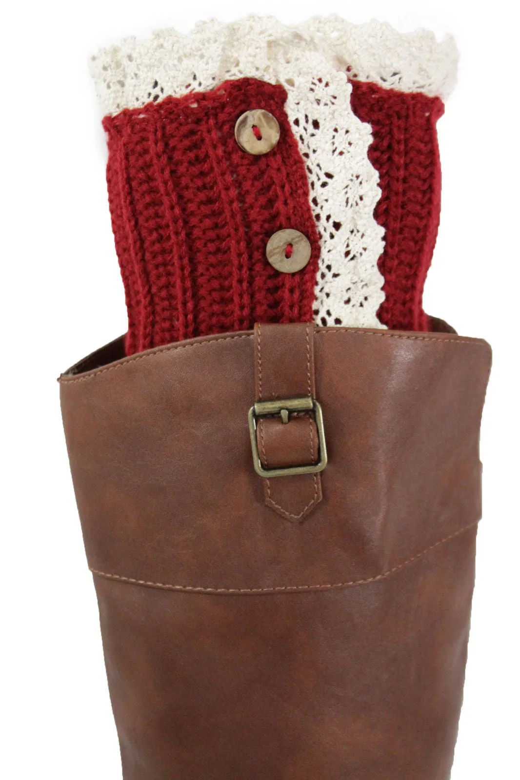 Red Blue Gray Pair Boots Cover Toppers Slip On Booties Knit Crochet Accessories